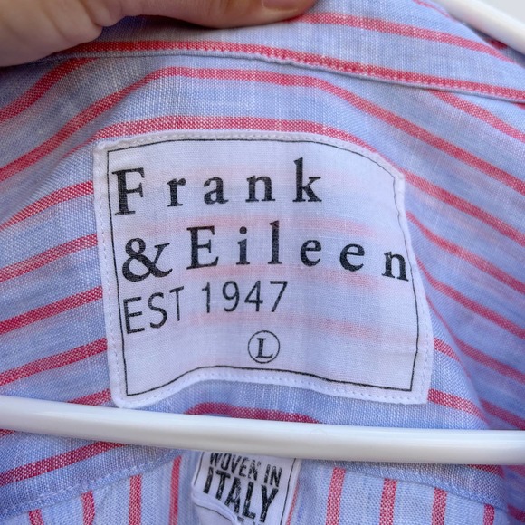 Frank & Eileen Linen Button Down Long Sleeve Pink Blue Striped Blouse Large - Picture 6 of 9